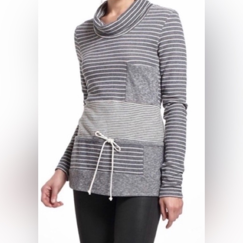 aturday Sunday Striped Cowl Neck Drawstring Sweatshirt Small Cozy Pullover